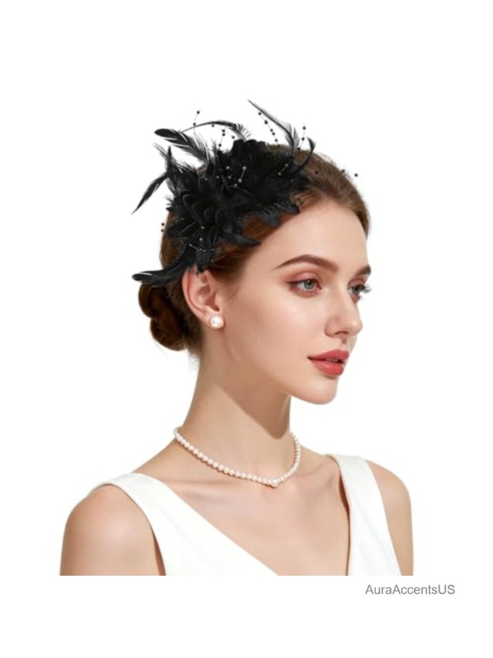 Fascinator Hat Feather Faux Pearl Headband Tea Party Wedding Derby Accessory